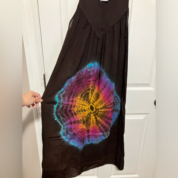 *🧡3/20$*Vintage Brown Maxi Sundress with Tie Dye Swirl - Picture 2 of 5